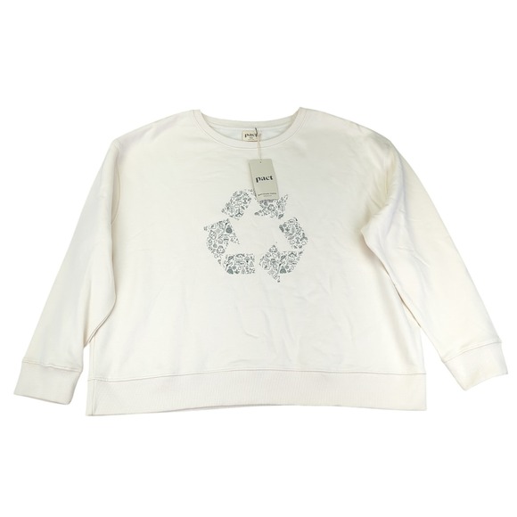 Pact Women's XXL Recycle Graphic Slouchy Organic Cotton Sweatshirt Ivory 2X - Picture 1 of 9
